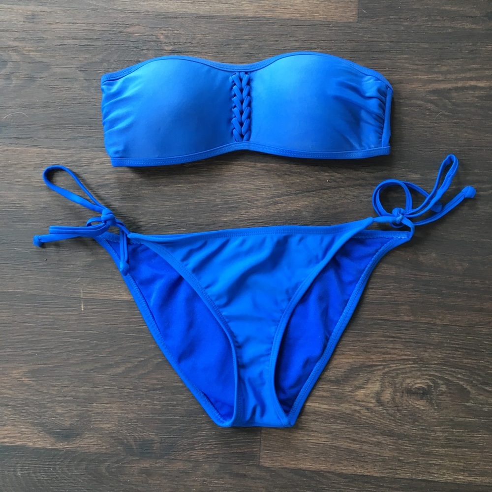 Aerie Swimsuit Bikini Set Blue strapless
